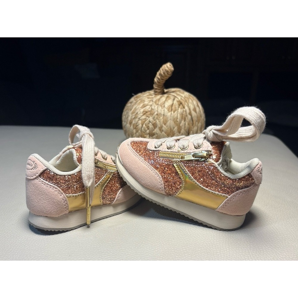 Toddler girls size 6 Joyfolie Blush, rose gold glitter and gold shoes. NEW.